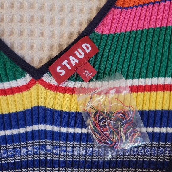 NWT XL STAUD Multicolor Striped Rib Knit Midi Dress - Picture 12 of 14
